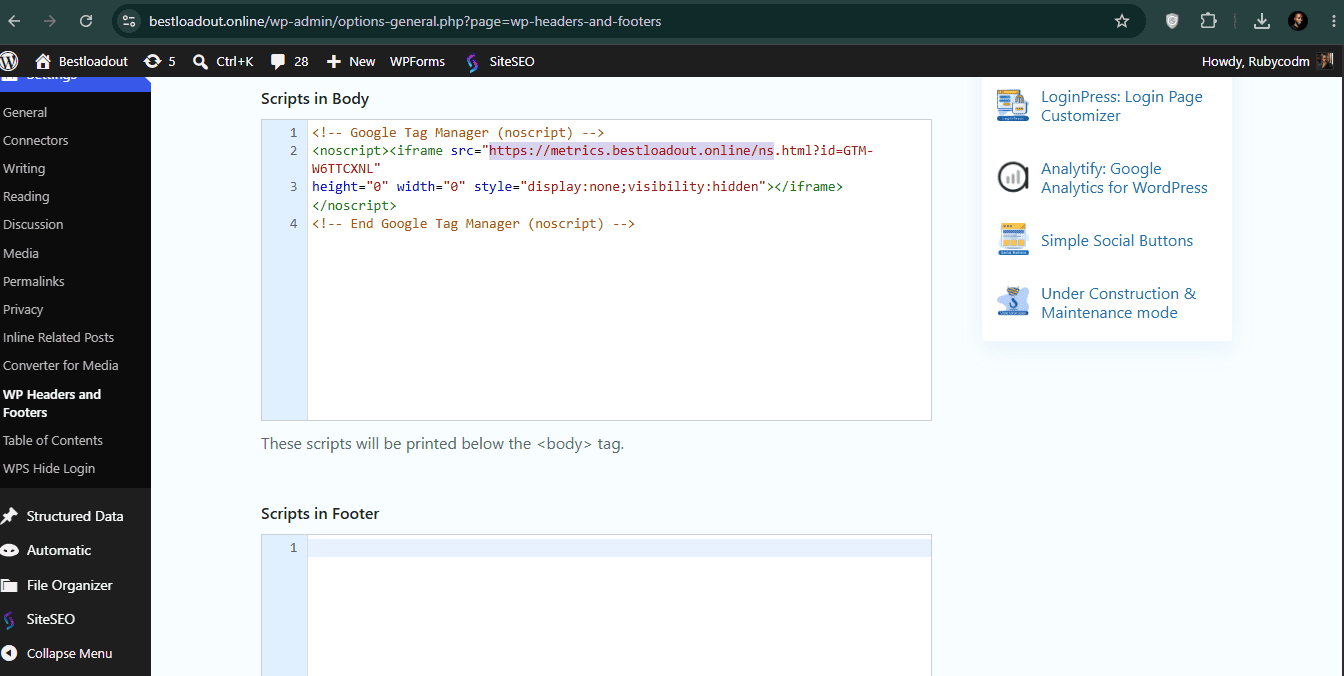 Modified HTML Snippet showing custom domain replacing Google's