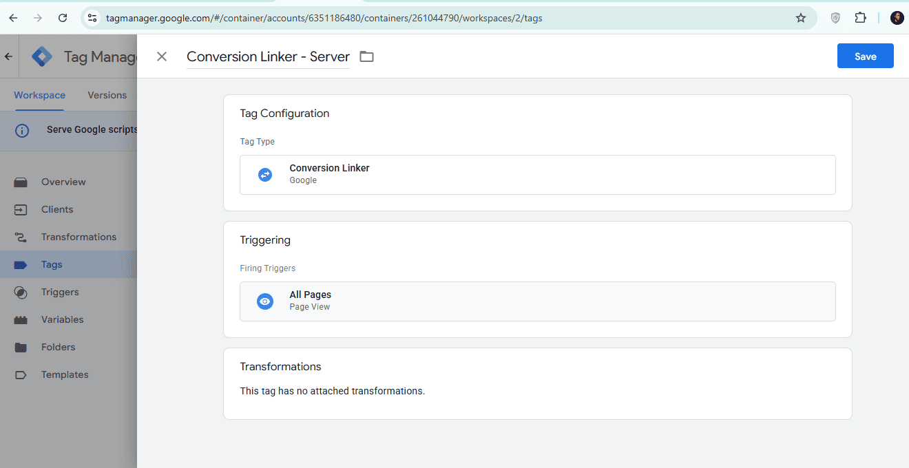 Server GTM Conversion Linker tag firing on All Pages
